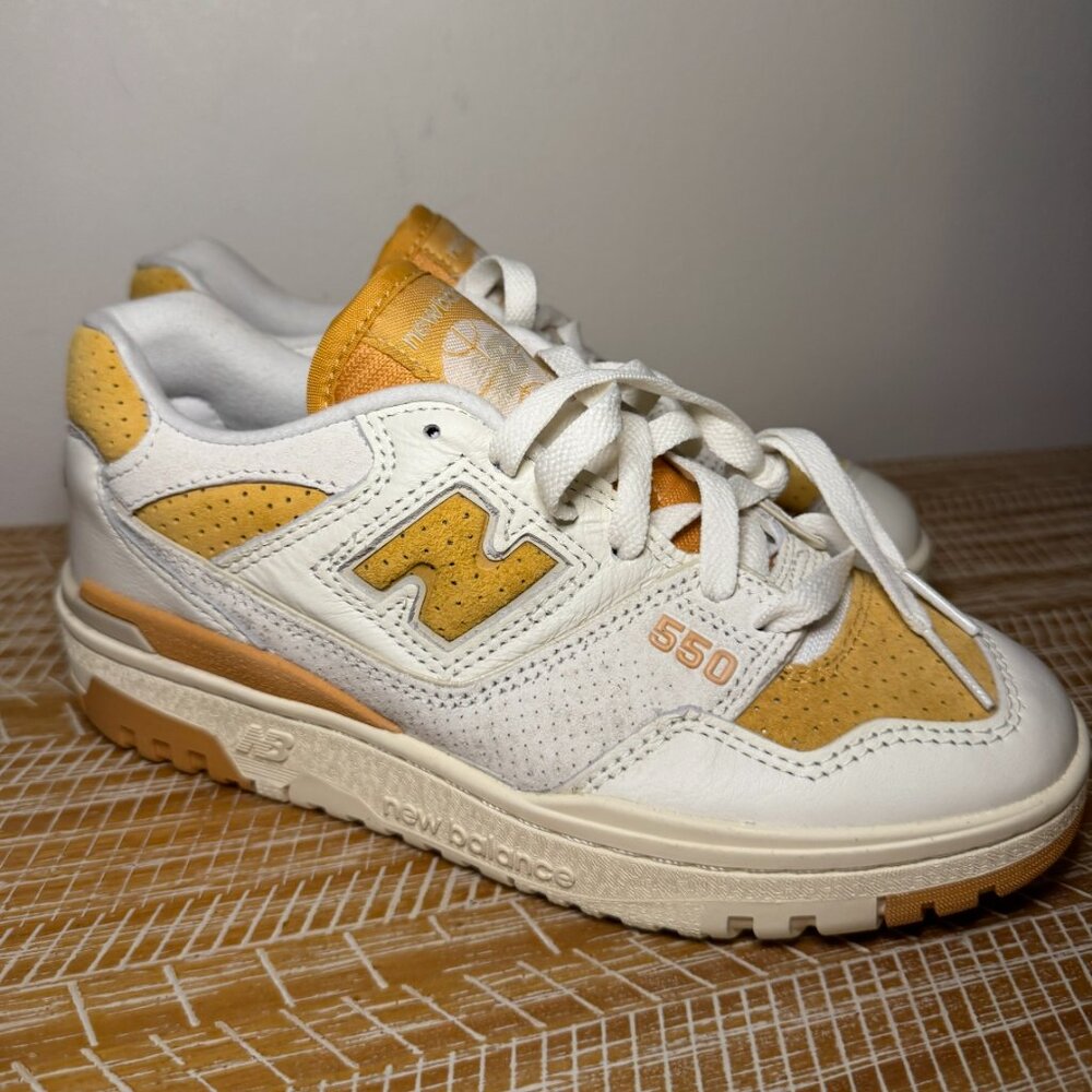 New Balance 550 Sneakers | White & Mustard Yellow | Retro Classic